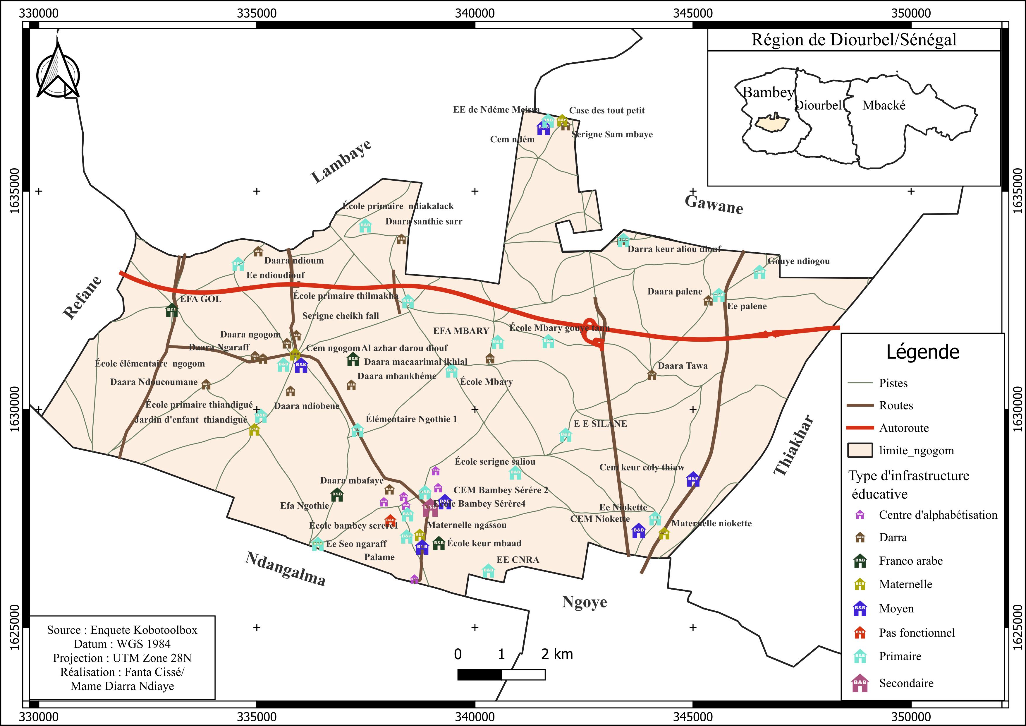 Carte des types d'infrastructures éducatives de Ngogom