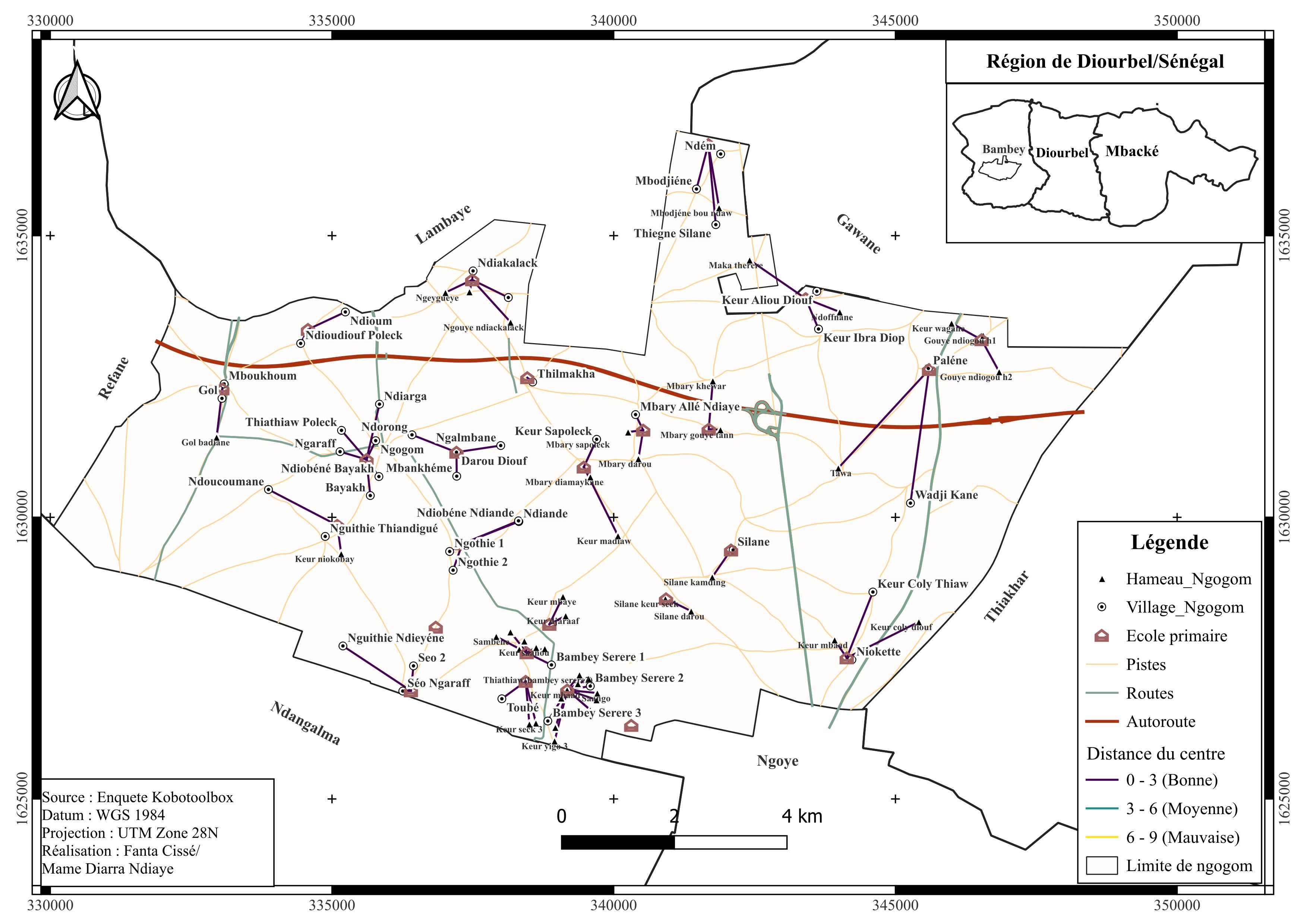 Carte des écoles primaires de Ngogom