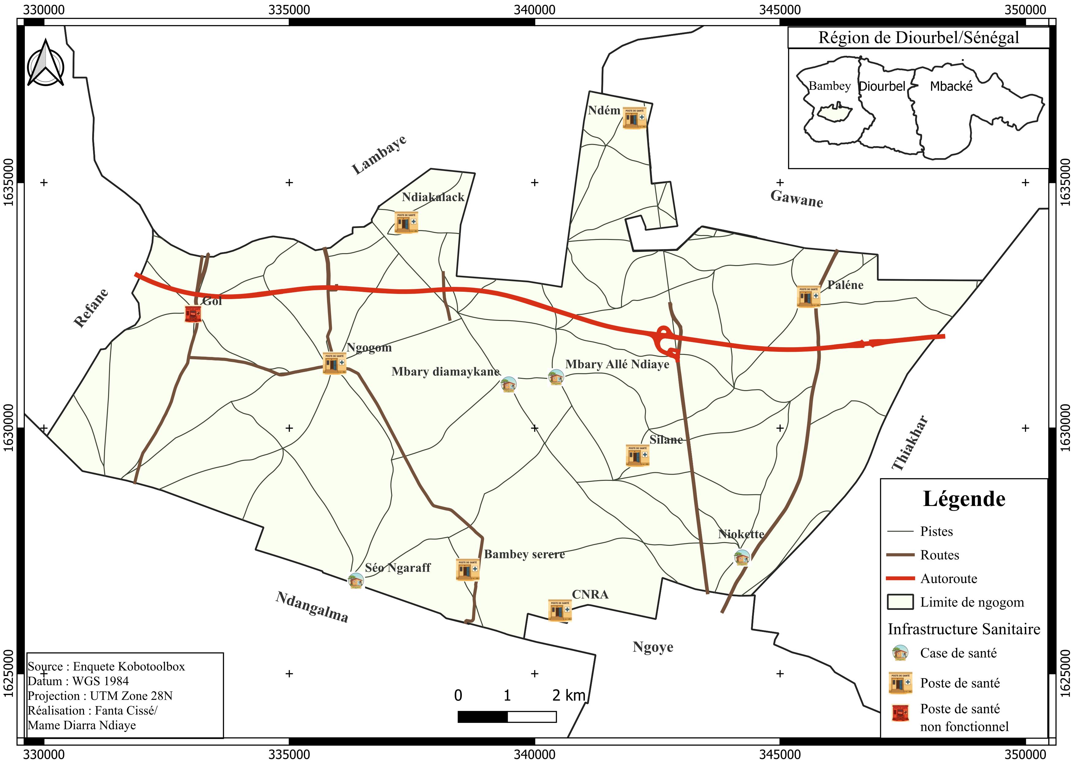Carte des types d'infrastructures sanitaires