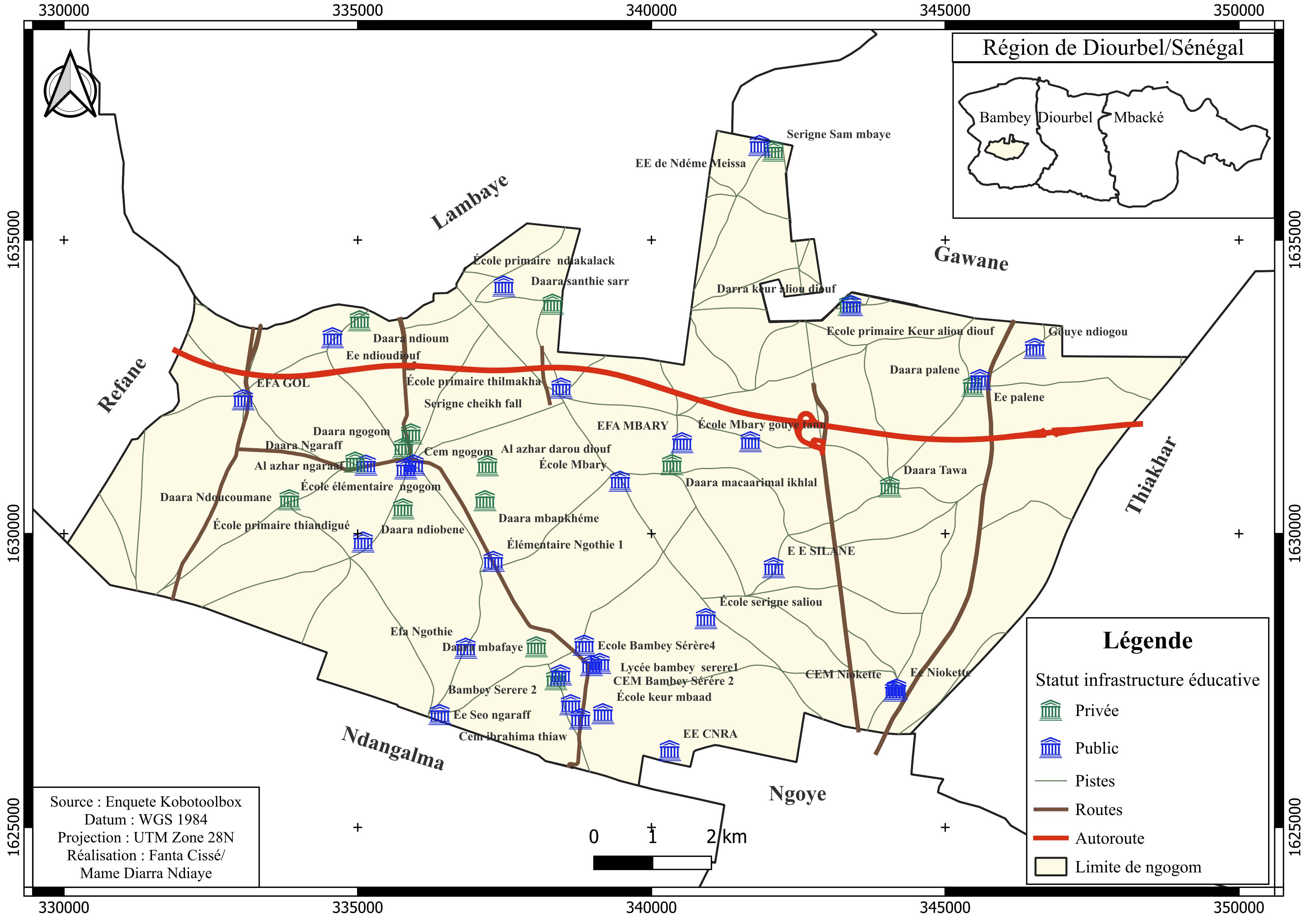 Carte du statut des infrastructures éducatives de Ngogom